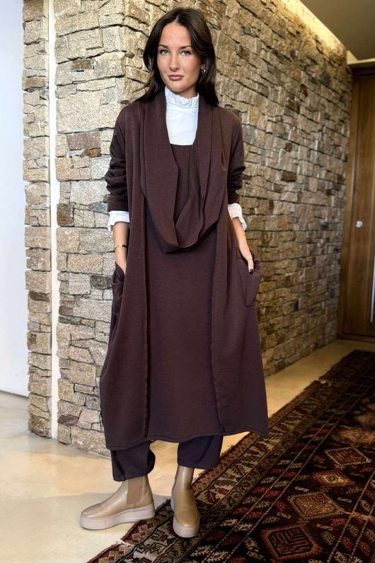 Sola Smart Tech Cowl Cocoon Dress Chocolate